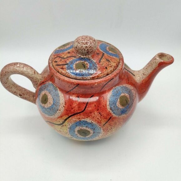 Italian Pottery Ceramic Teapot Moon and Stars Geometric Design Made in Italy - Picture 1 of 10